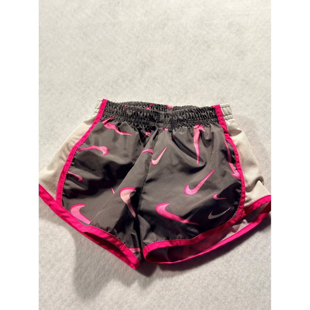Nike Dri-FIT Girls Gray Pink Swoosh Print Running Athletic Shorts Size 4T